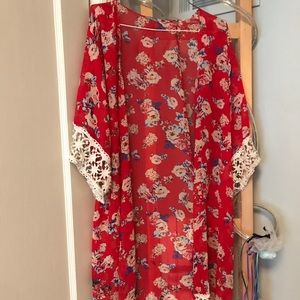 Red floral kimono